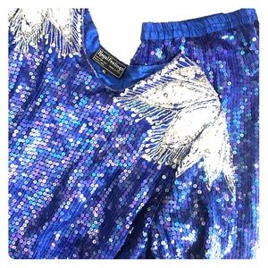 VINTAGE Silk Bling Party Suit Top & Skirt